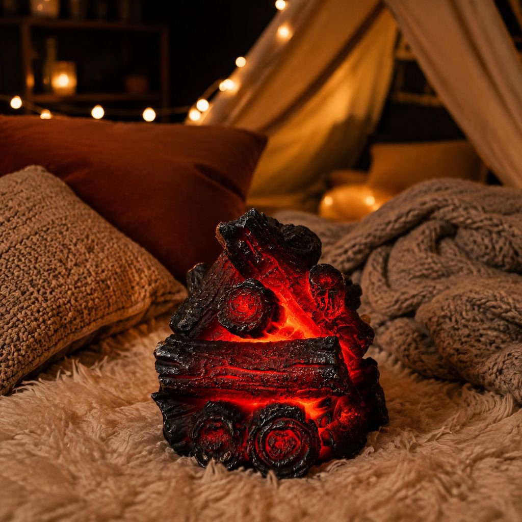 Battery-Powered Resin Charcoal Pile LED Flame Ambient Light C
