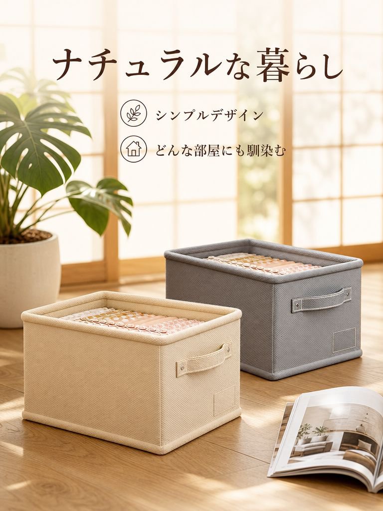 綿麻製収納ボックス、折りたたみ式家庭用衣類・雑貨整理ボックス、取っ手付き大容量ワードローブ収納ボックス