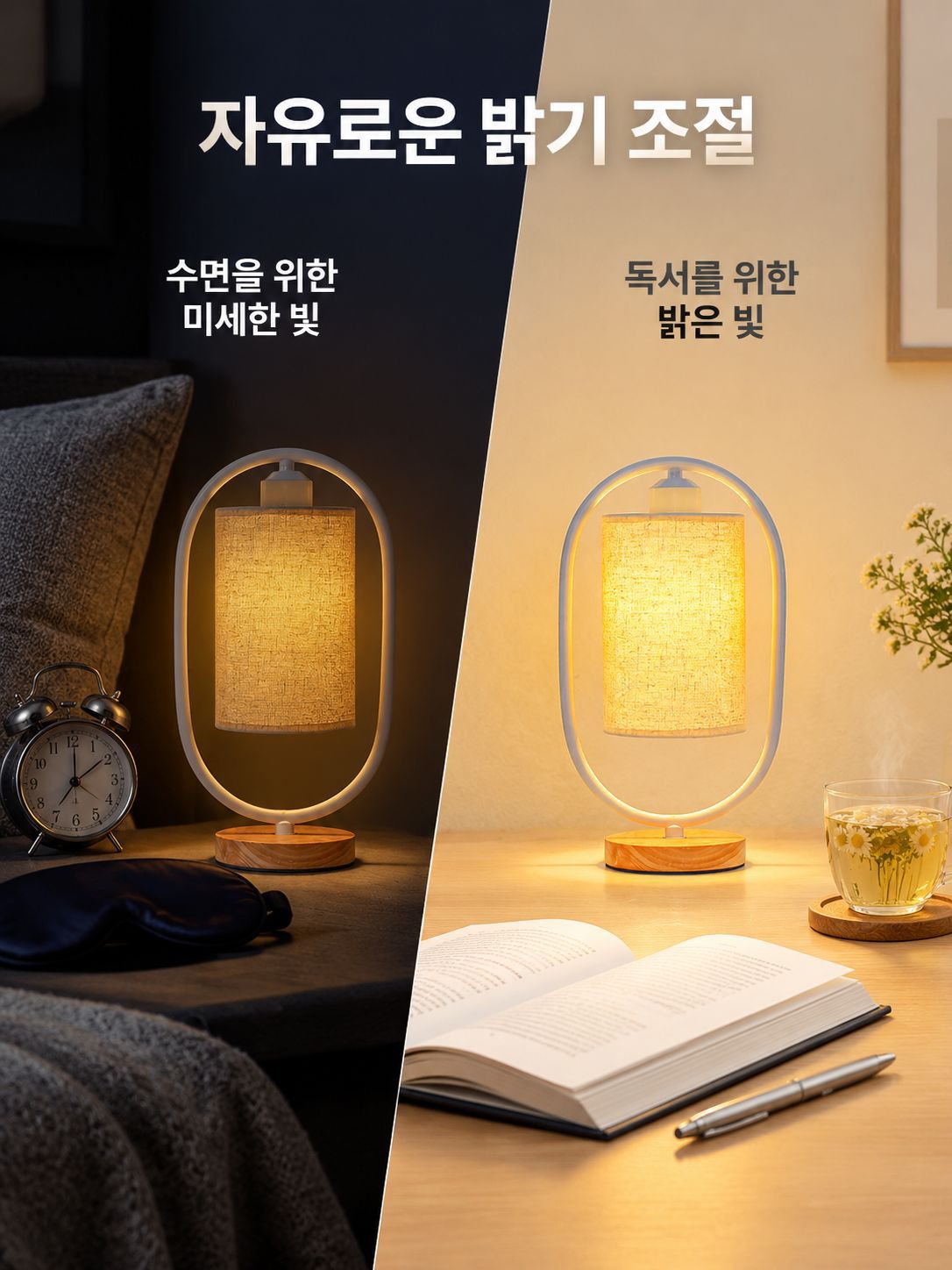 개성 침대 옆 따뜻한 패브릭 조광 원목 무드등