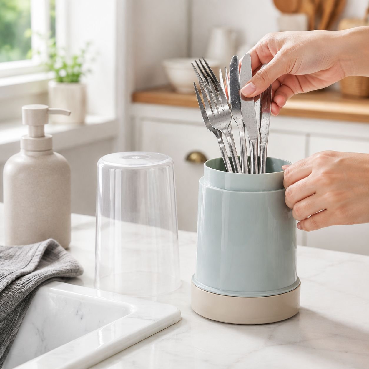 Kitchen Chopsticks Holder with Dust Cover on kitchen counter