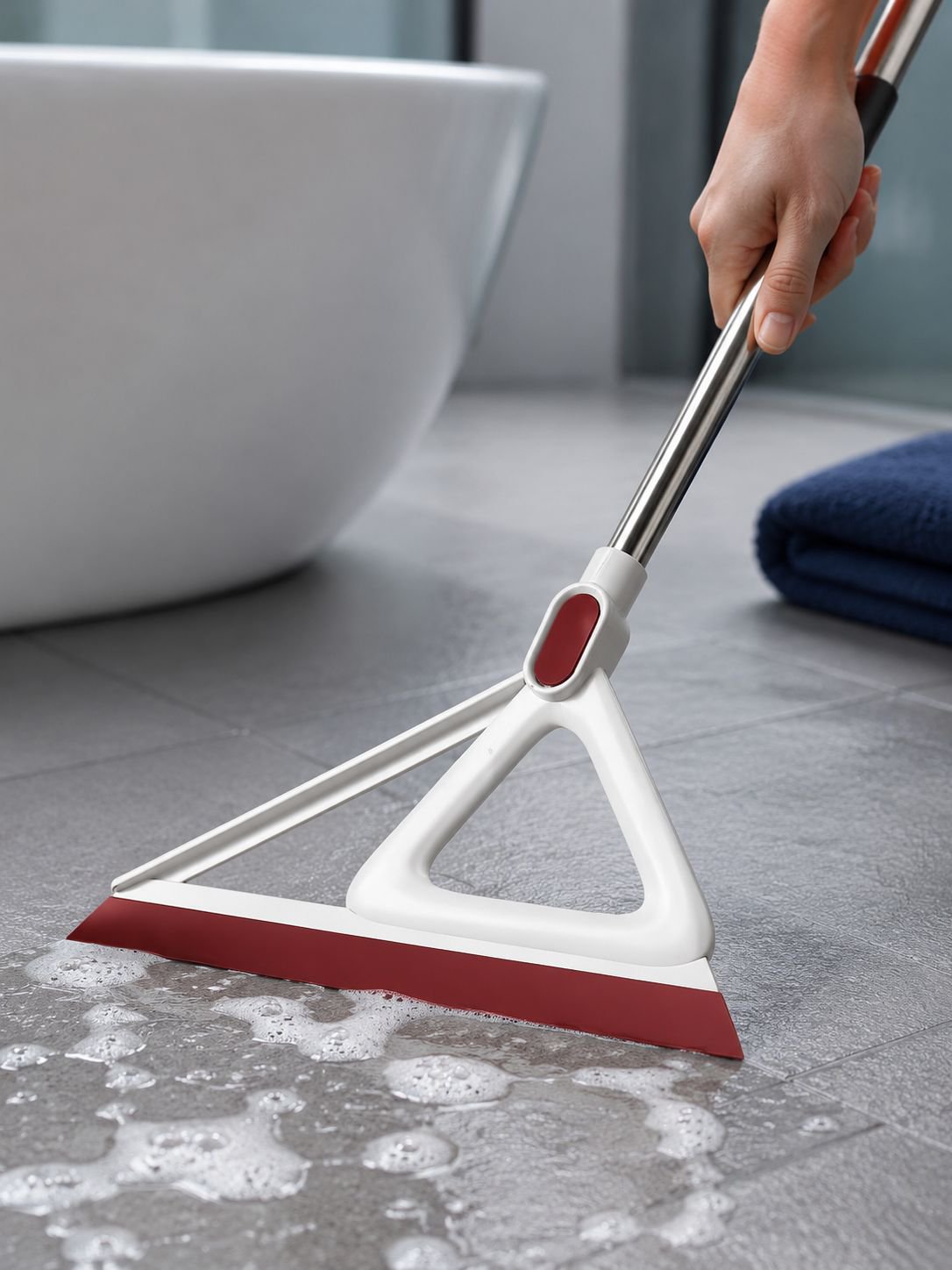 Balai magique triangular floor scraper in use