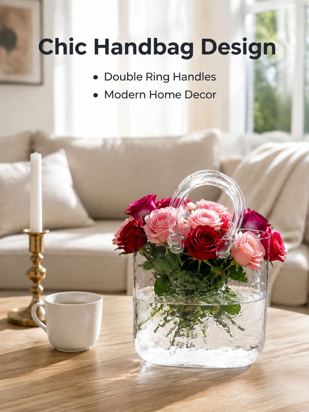 Glass vase hydroponic flower basket bag