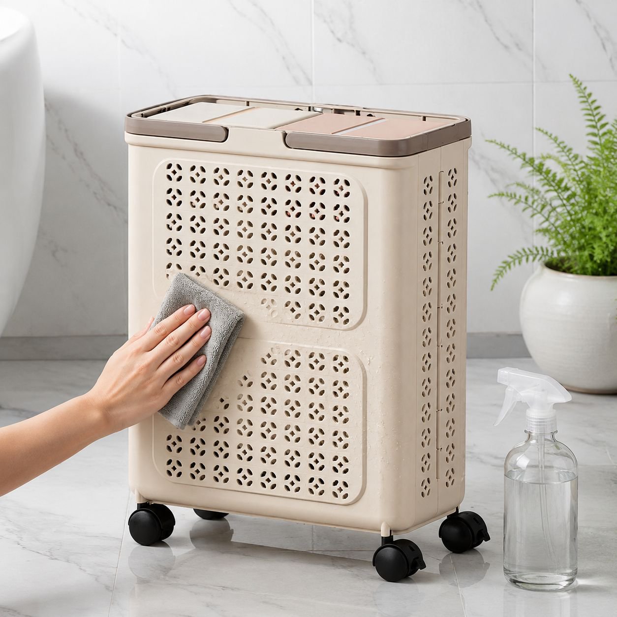 Cesto de ropa con ruedas fácil de transportar