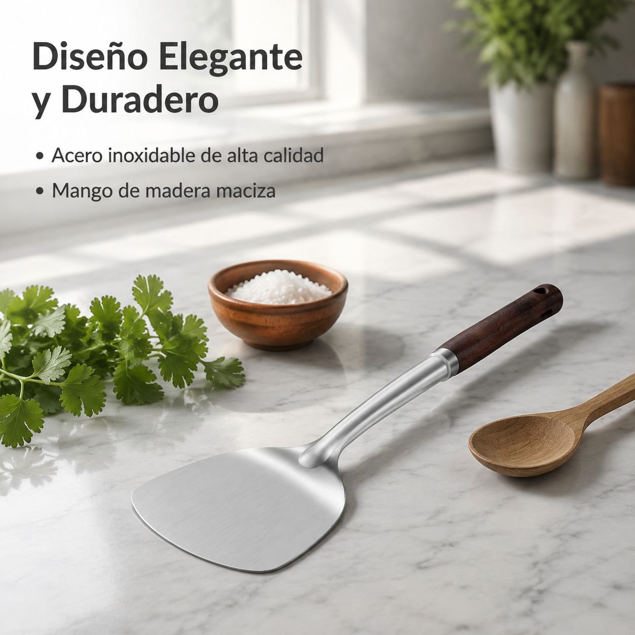 Espátula de acero inoxidable engrosada para cocinar.