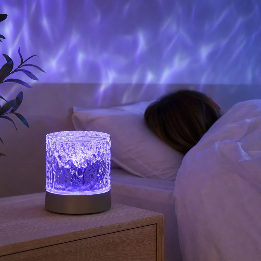 Efecto de agua proyectado por lámpara romántica en la pared