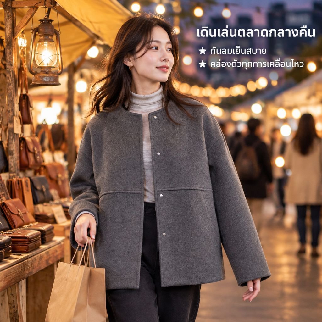 เสื้อครอปผ้าขนสัตว์คอกลมดีไซน์เก๋สำหรับผู้หญิง