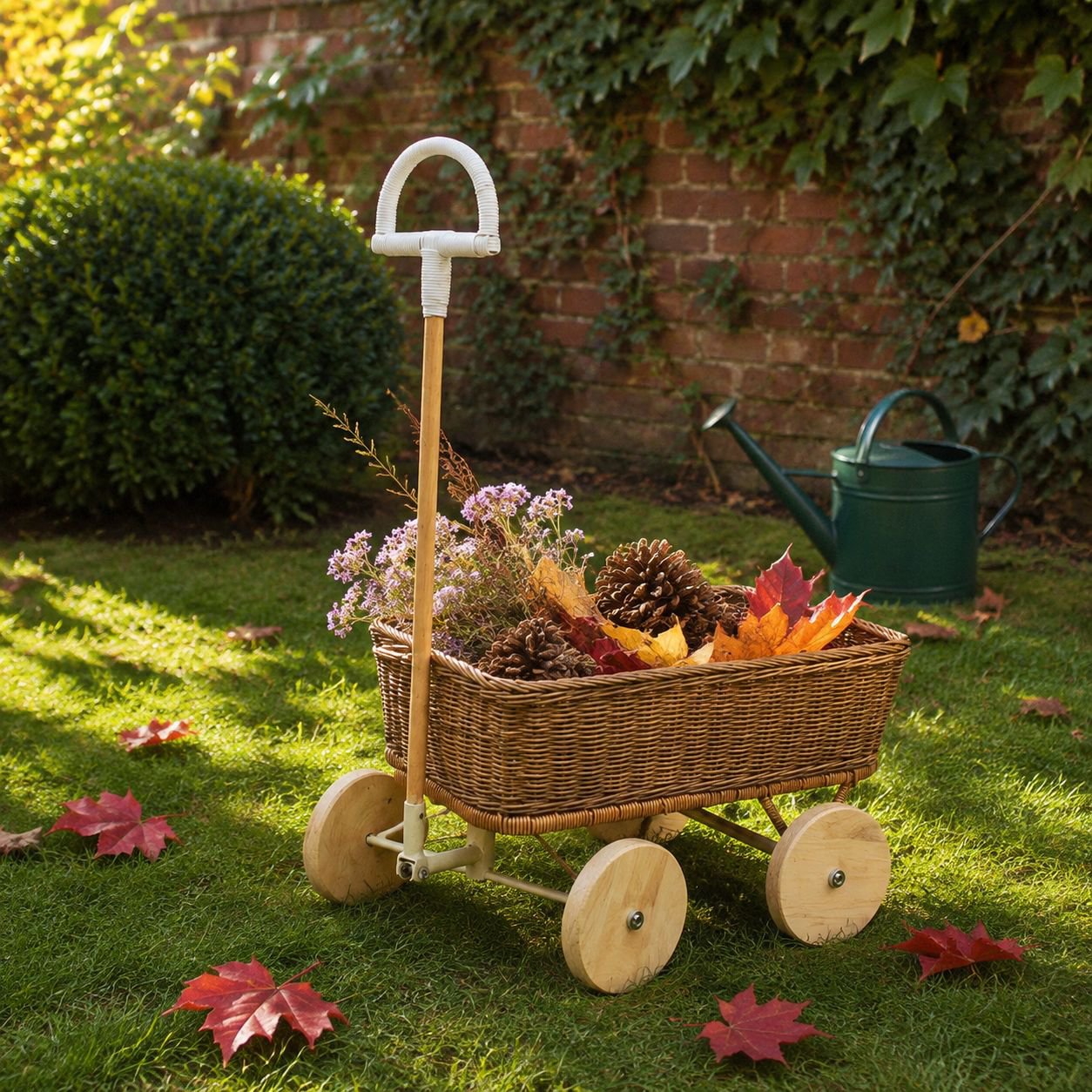 Outdoor Rattan Toy Storage Trolley Basket