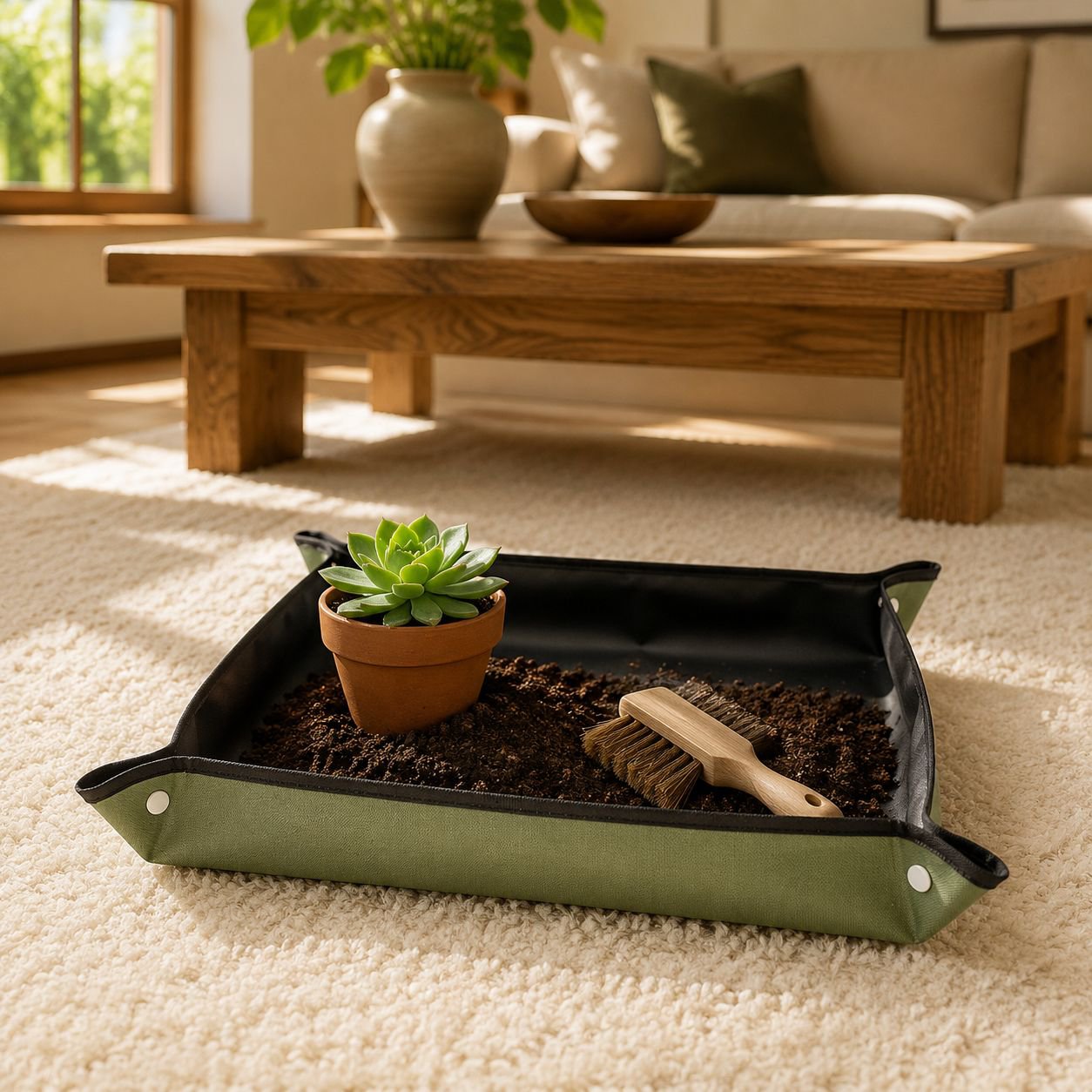 Succulent soil mixing mat for indoor gardening
