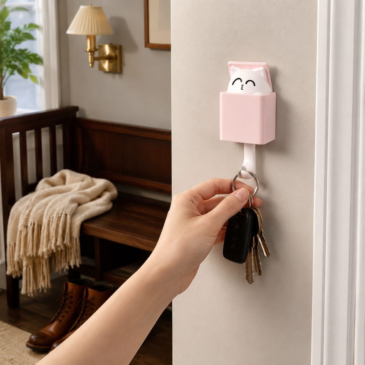 Lindo gancho para gato, gancho de pared telescópico, gancho de pared multiusos, adhesivo sin daños, 