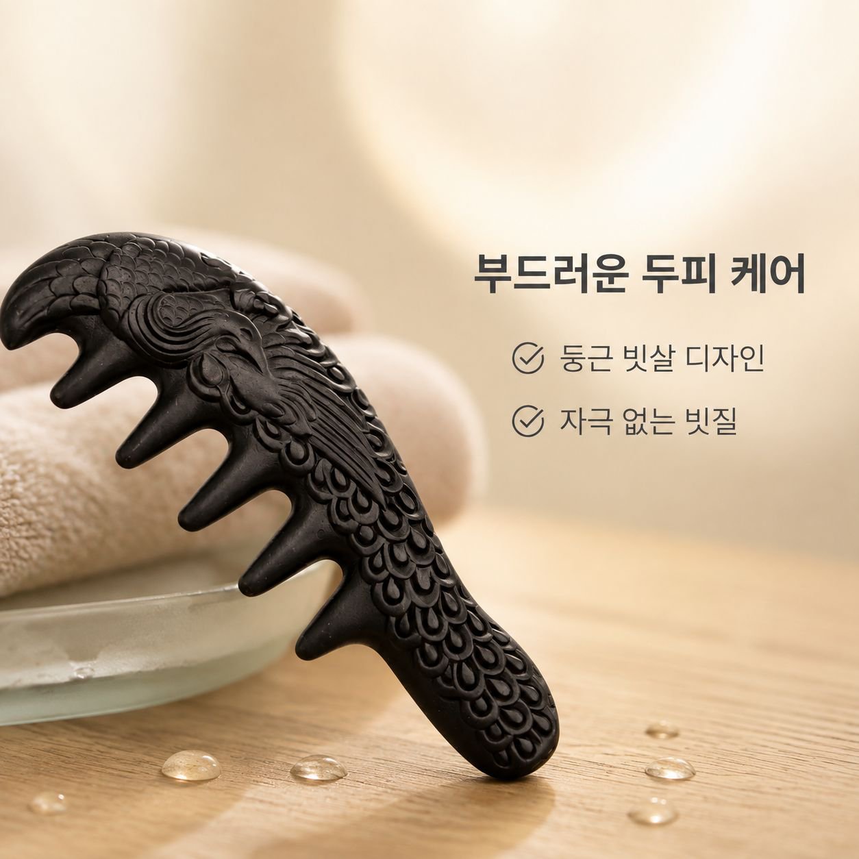 넓은 빗살과 경락선을 가진 모발 관리 및 윤기 개선용 빗