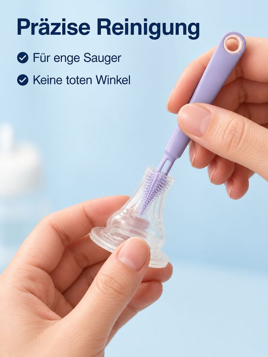 Baby-Flaschenbürsten-Set aus Zellstoff-Baumwolle und Silikon, tragbares Reinigungsset für unterwegs