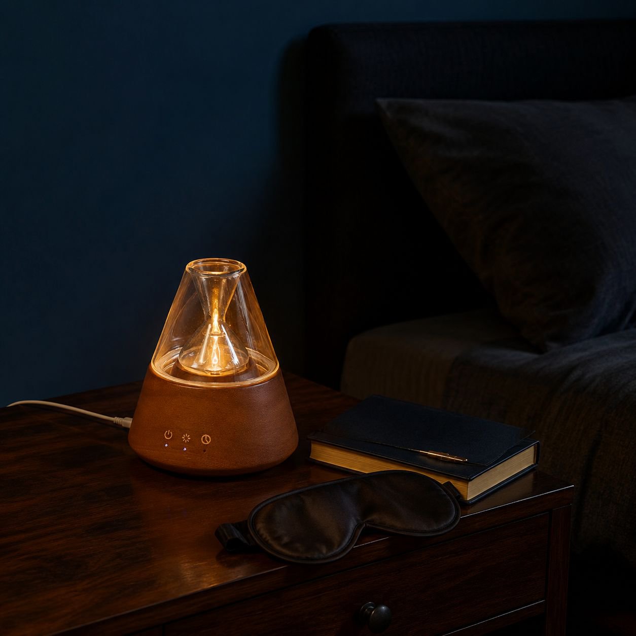Minimalist bedroom decor featuring mist diffuser