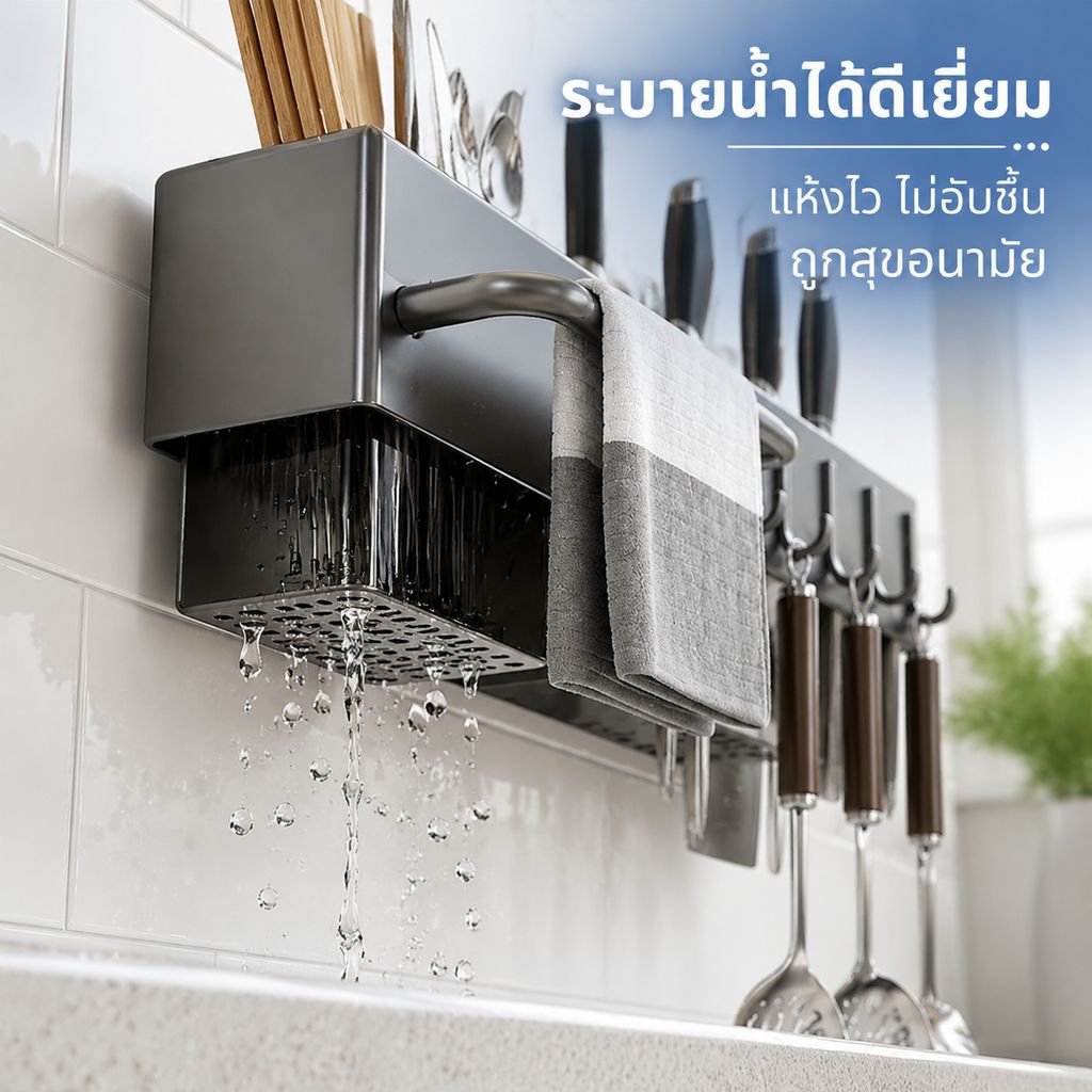 ที่วางมีดสแตนเลสในครัว ไม่ต้องเจาะผนัง