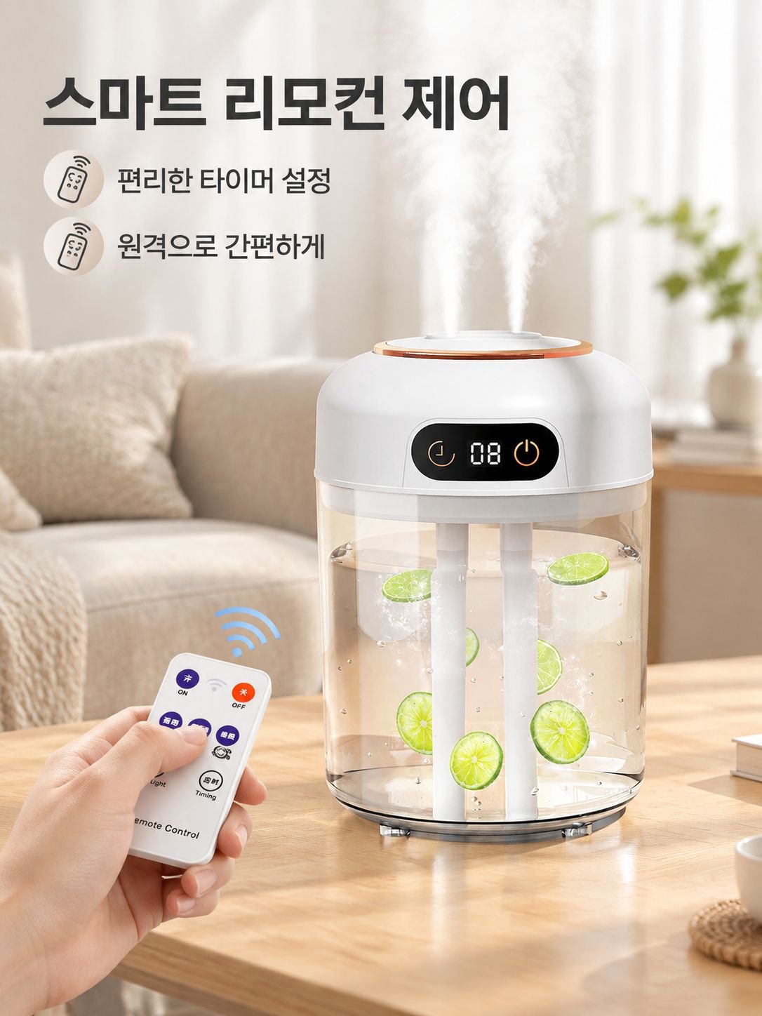 4.5L 듀얼 스프레이 대용량 무향 원격 타이머 가습기