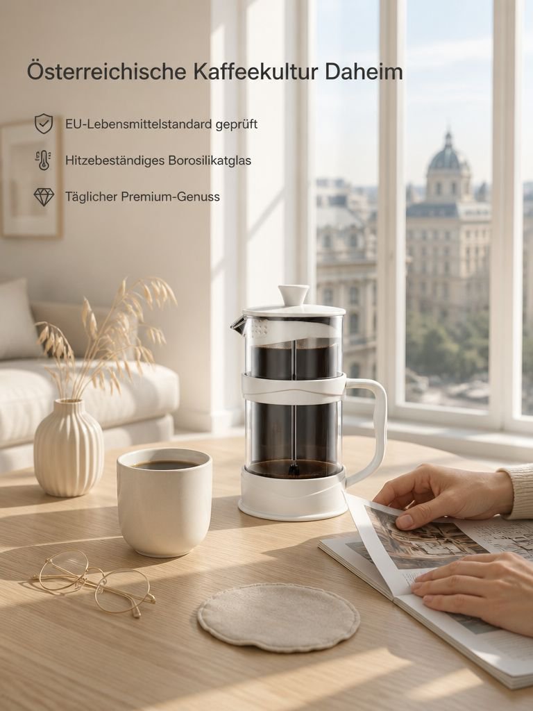 Stempelkanne aus Glas für Kaffee im Büro oder zu Hause