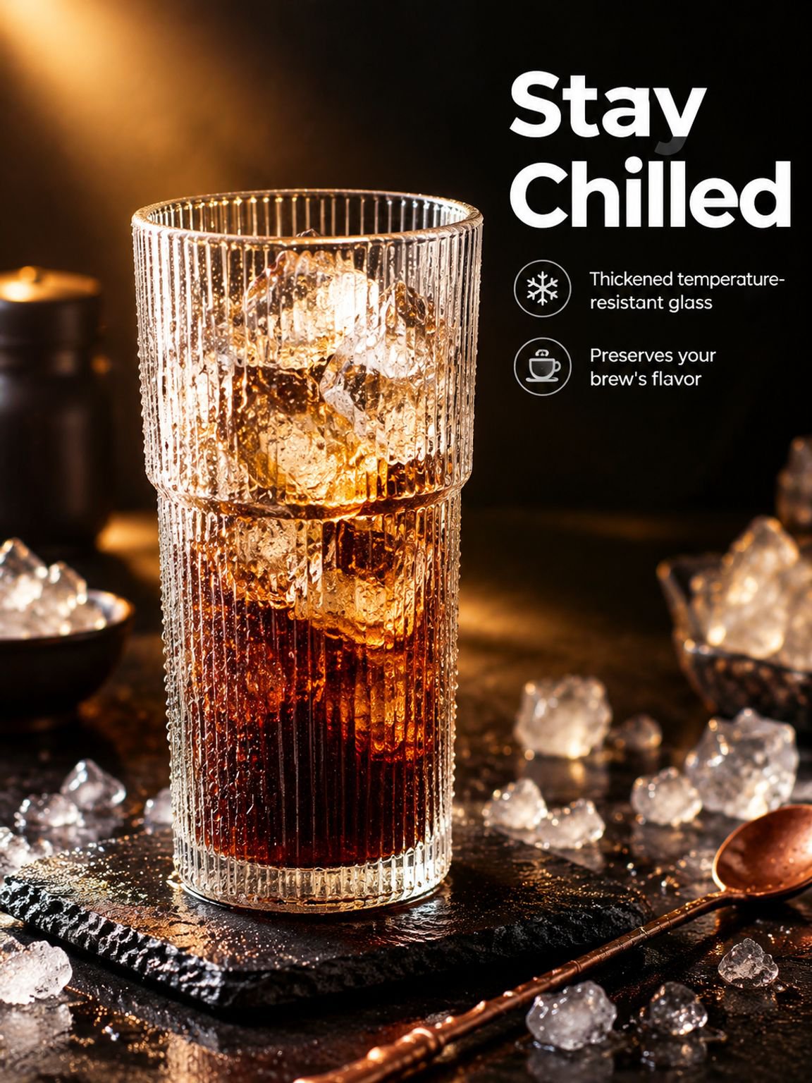 Clear glass mug showcasing a freshly brewed coffee