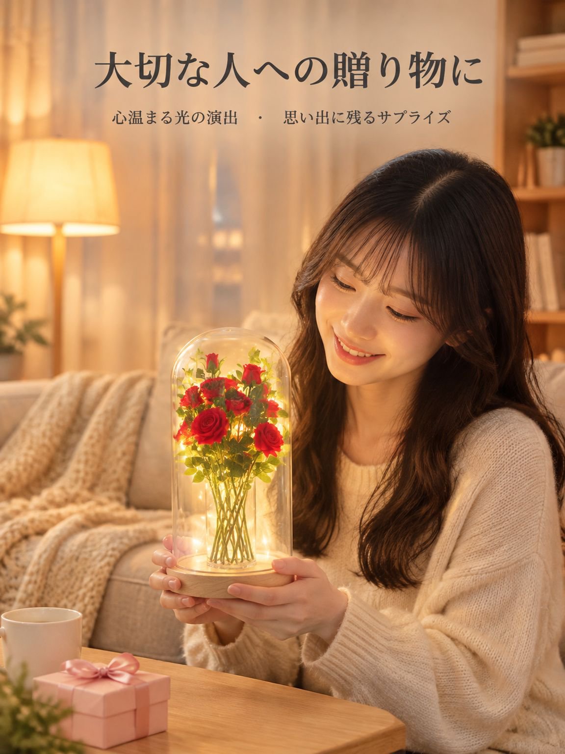 インテリア用造花バラの置物