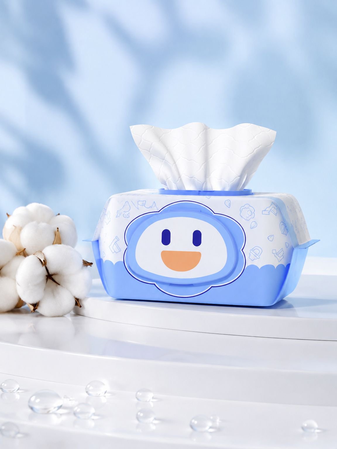 JMY-Blaue Blumen Smiley Feuchttücher