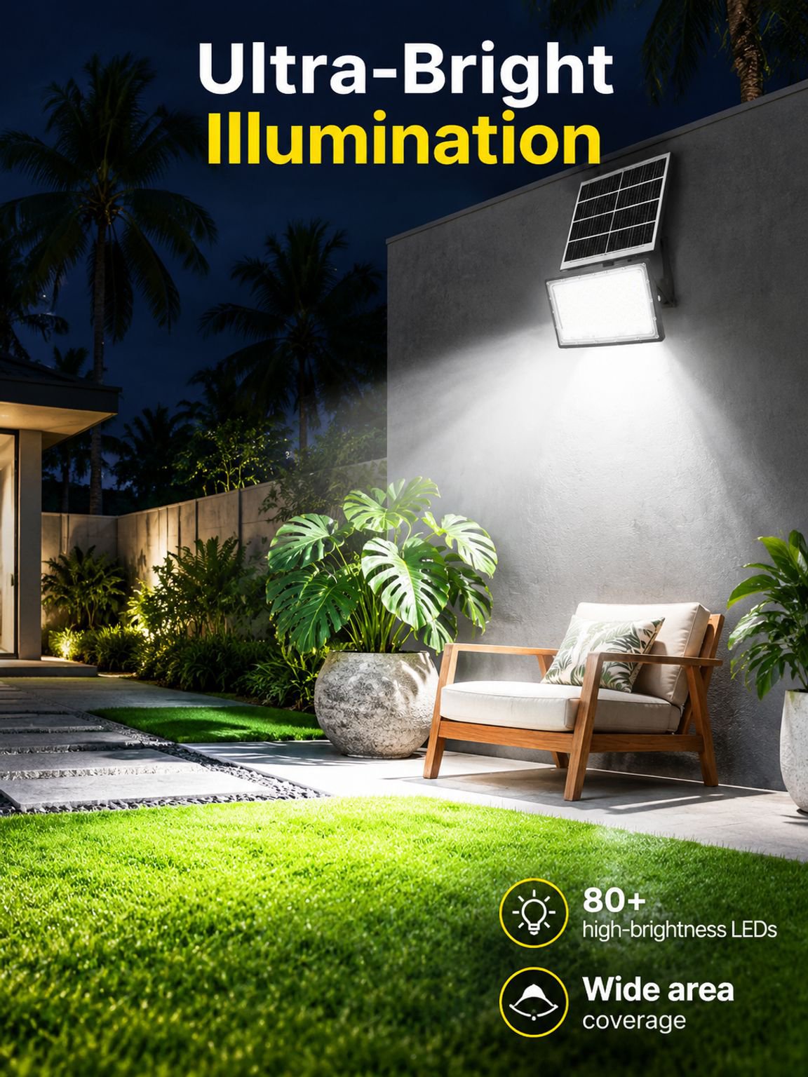 High-brightness courtyard solar floodlights