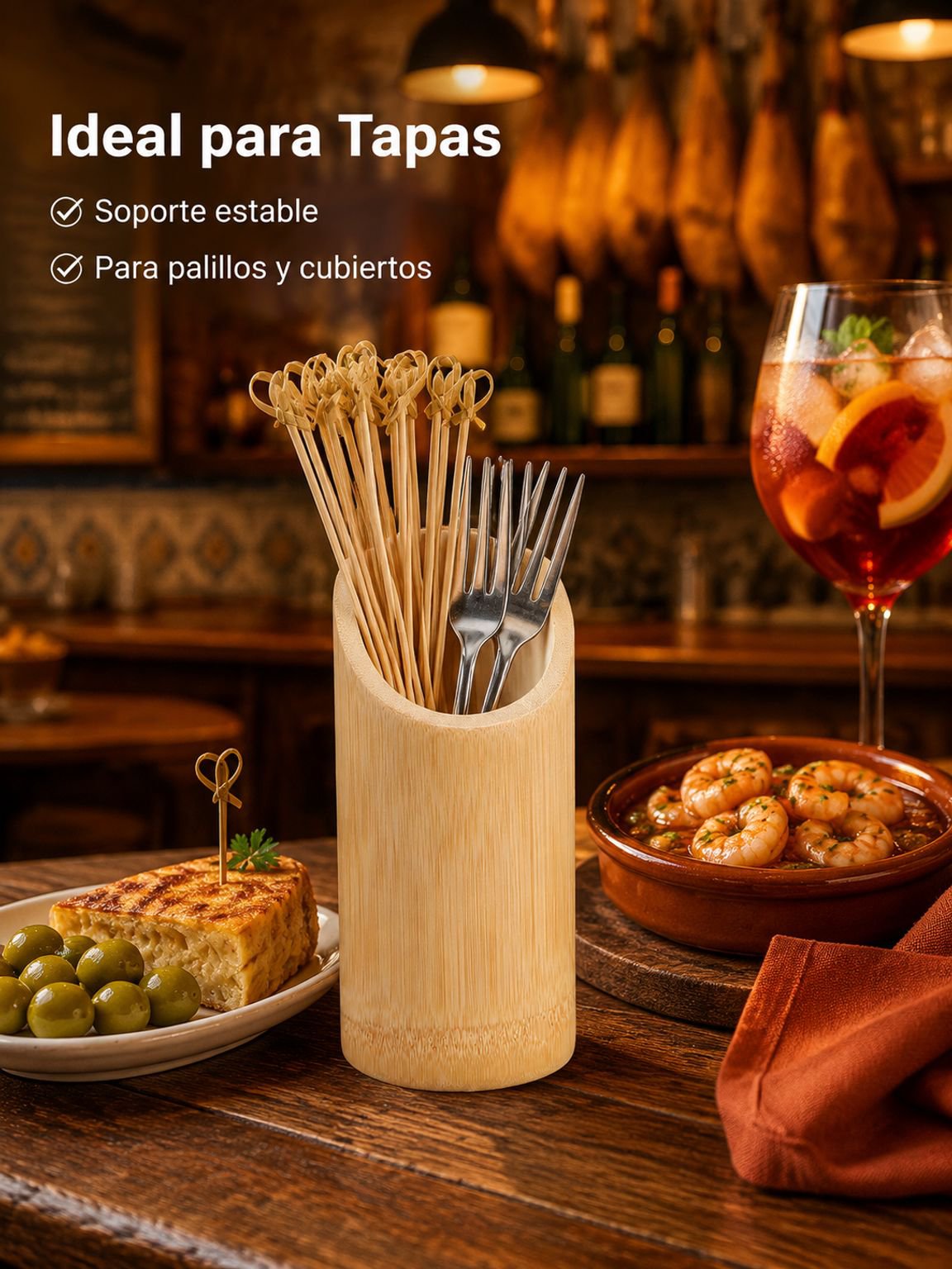 Soporte de bambú para cubiertos