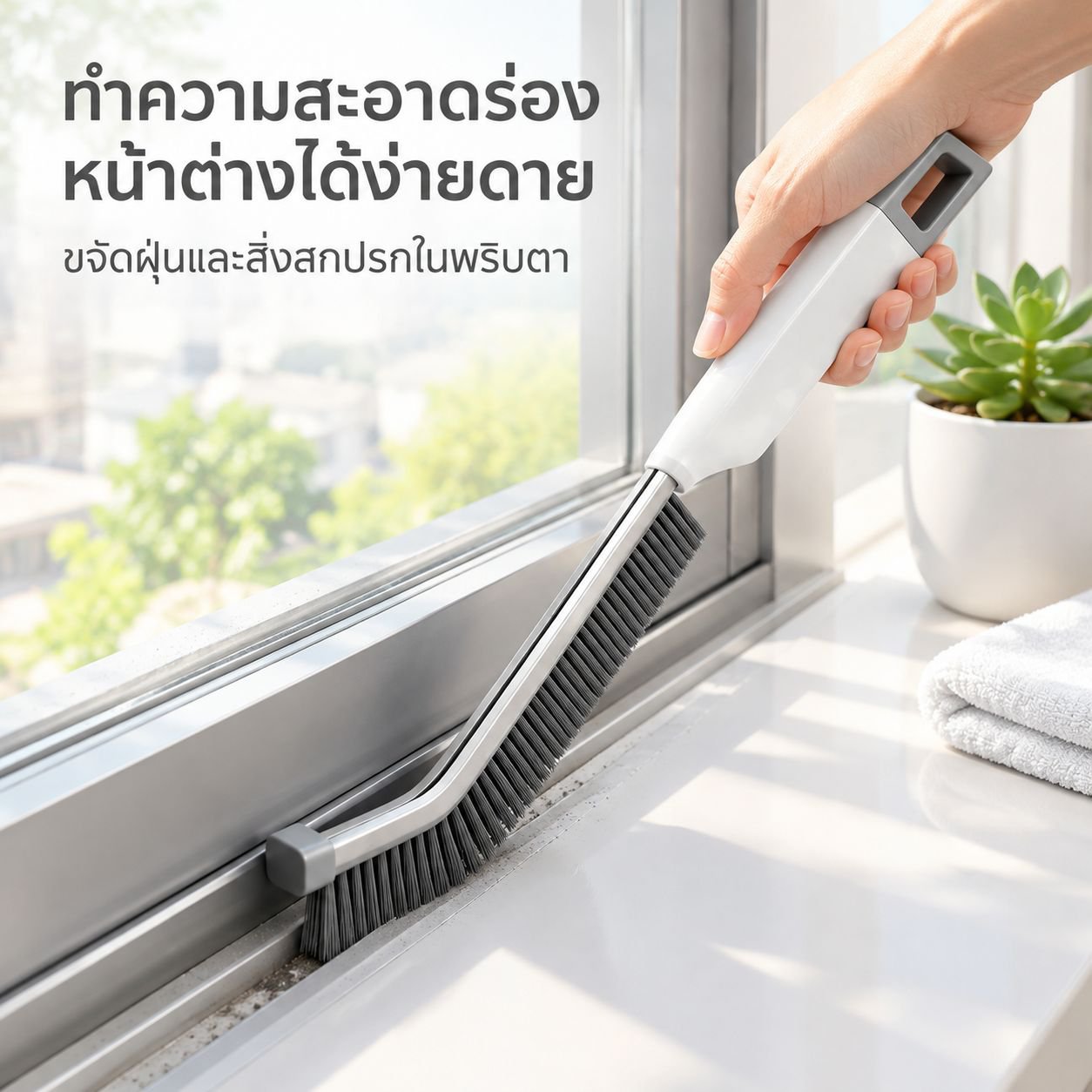 แปรงขนแข็งสำหรับทำความสะอาดร่องรางหน้าต่าง