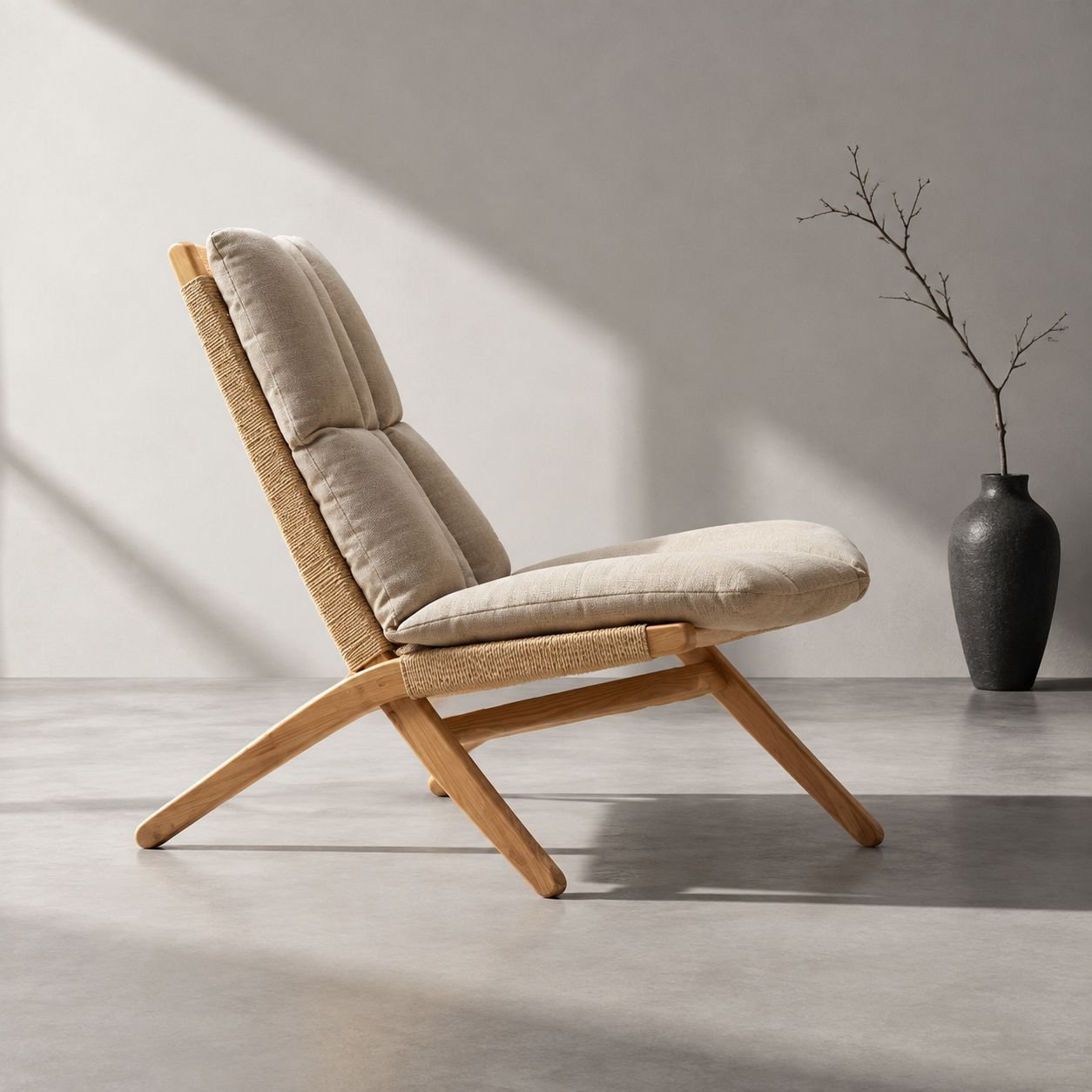 Massiver Roteichen-Sessel mit Rückenlehne in natürlichem Holzdesign