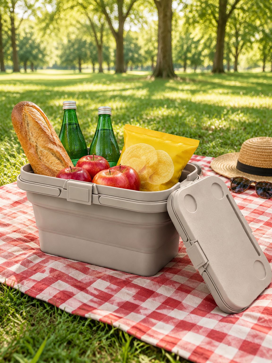 Cesta de picnic con compartimentos espaciosos y funcionales