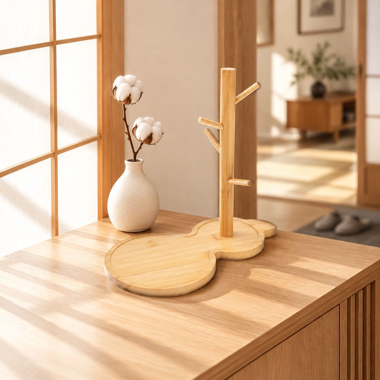 木製多機能鍵収納ラック玄関無垢材の机上装飾品