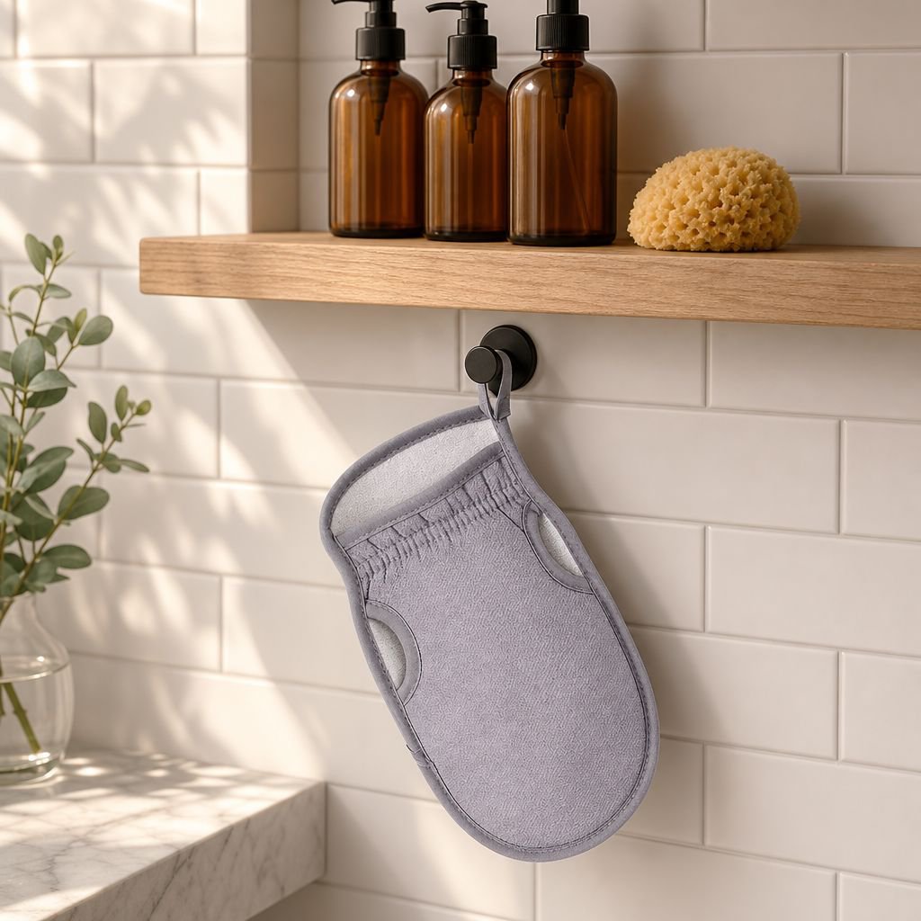 Guante de baño para piel suave y limpia
