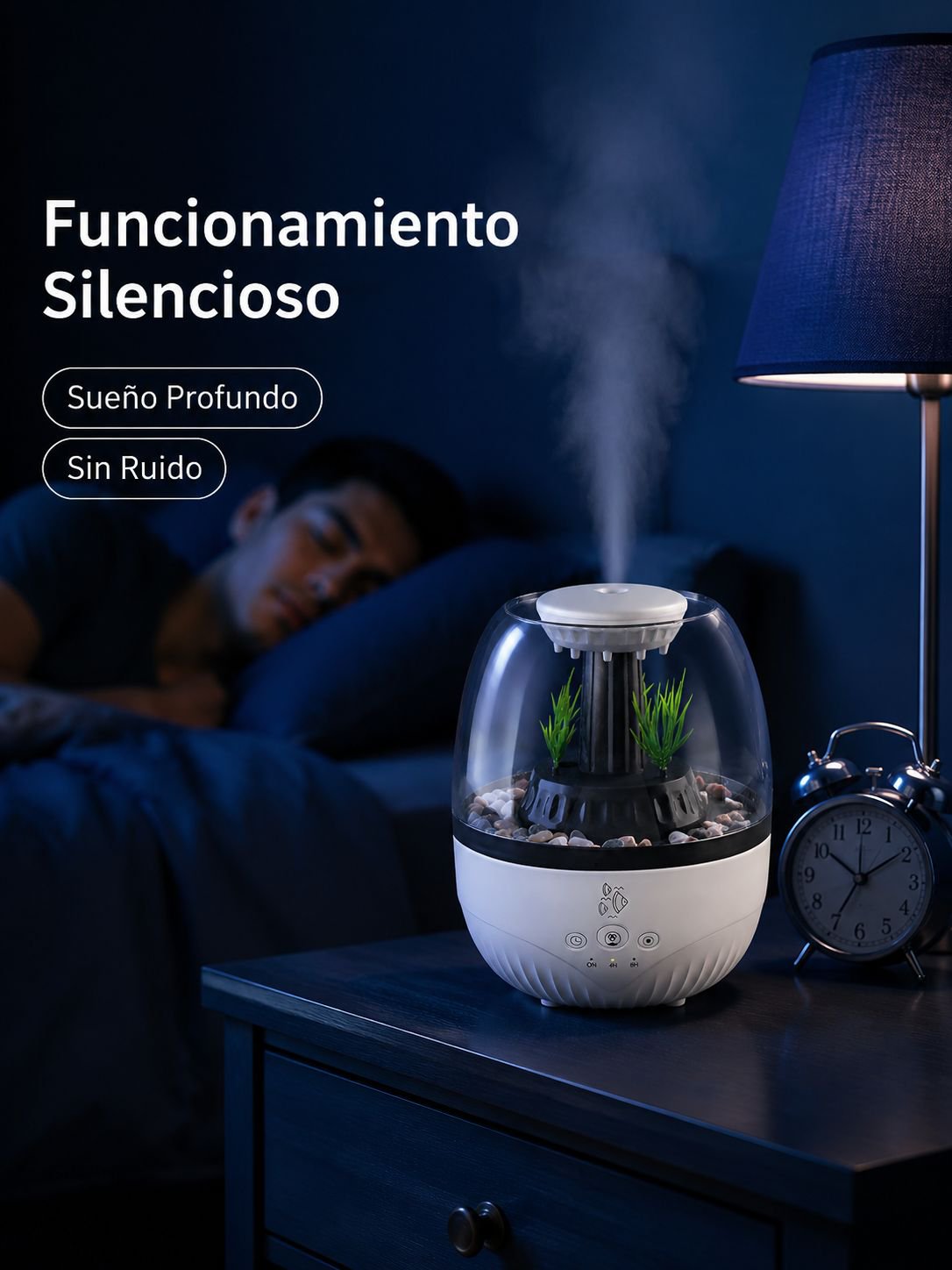 Humidificador aromático con forma de pecera, luz de siete colores, silencioso