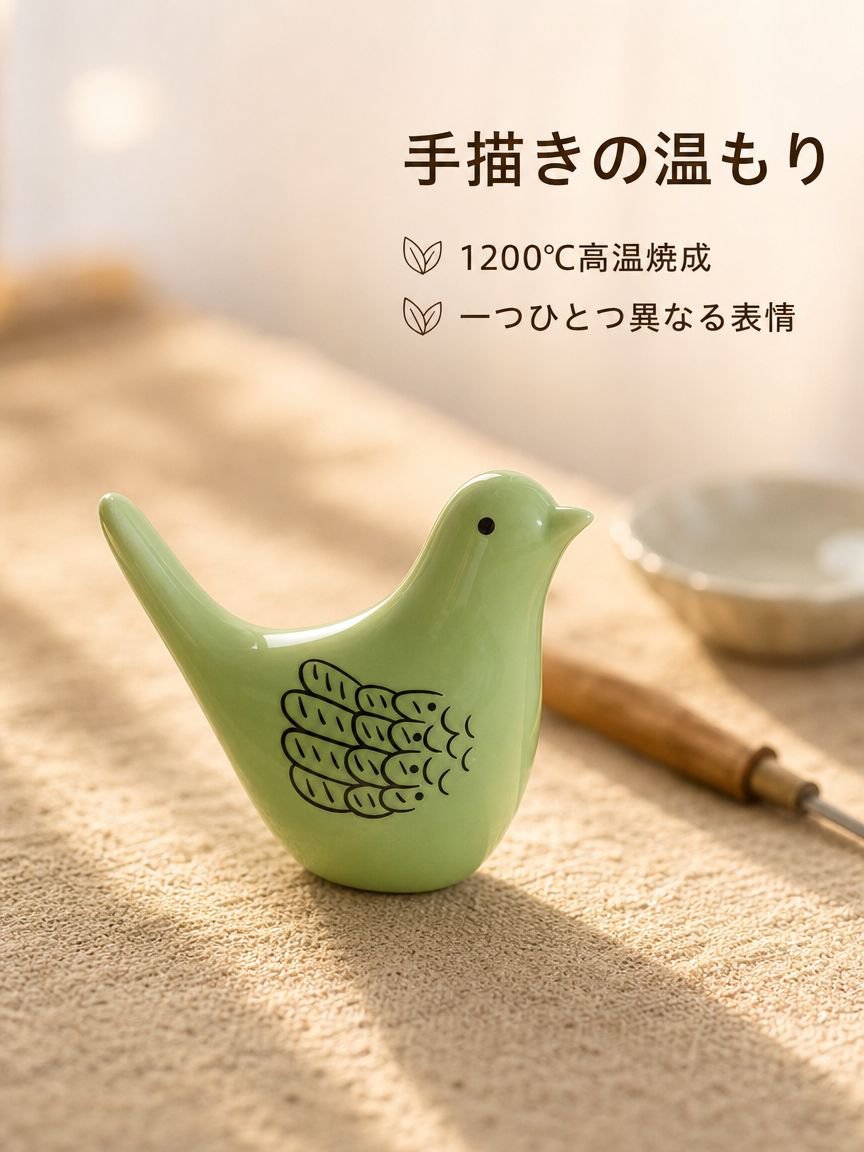 陶器製の手描き鳥の置物