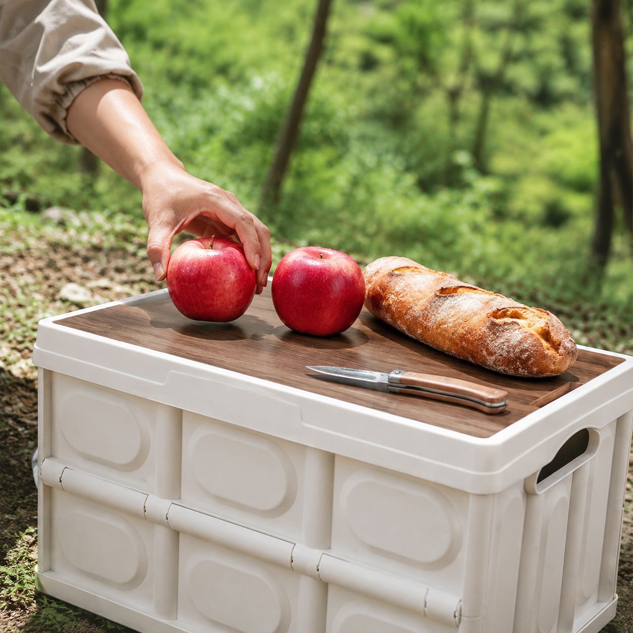 Caja de almacenamiento plegable multifuncional con tapa de madera