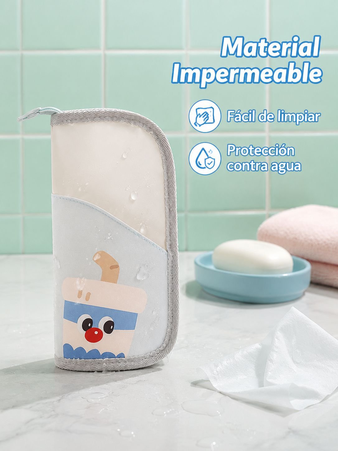 Neceser portátil de brochas de maquillaje con dibujos animados, multiusos