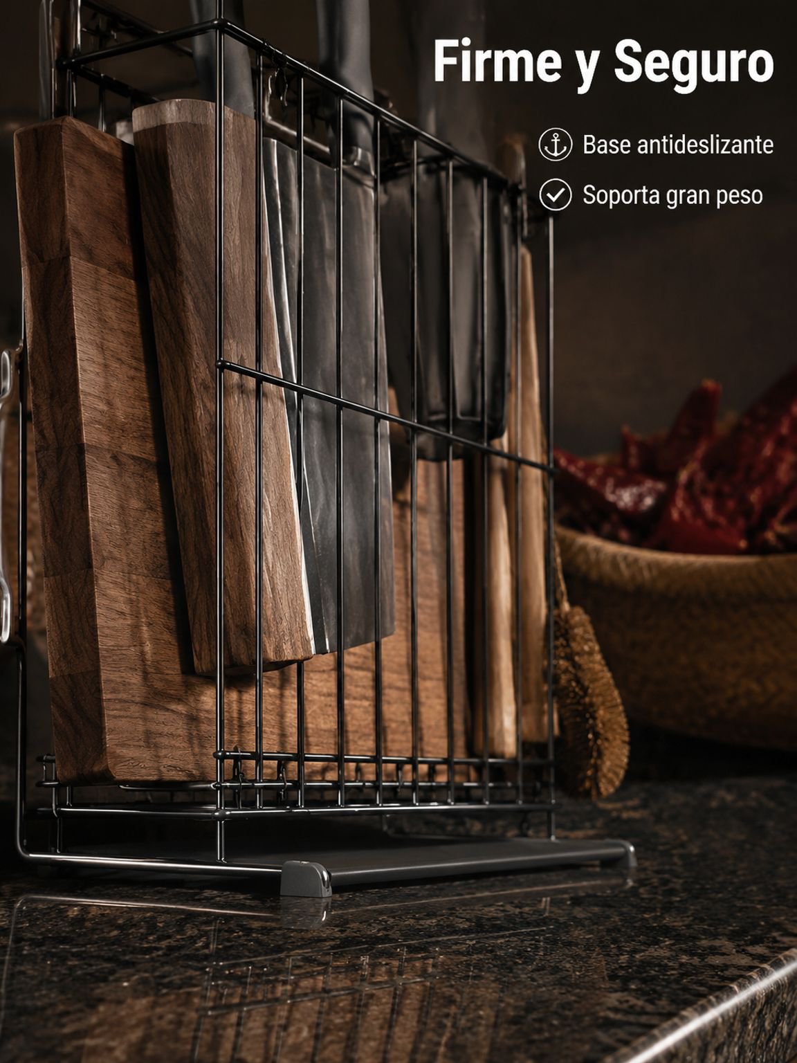 Soporte doméstico para cucharas con tabla de picar
