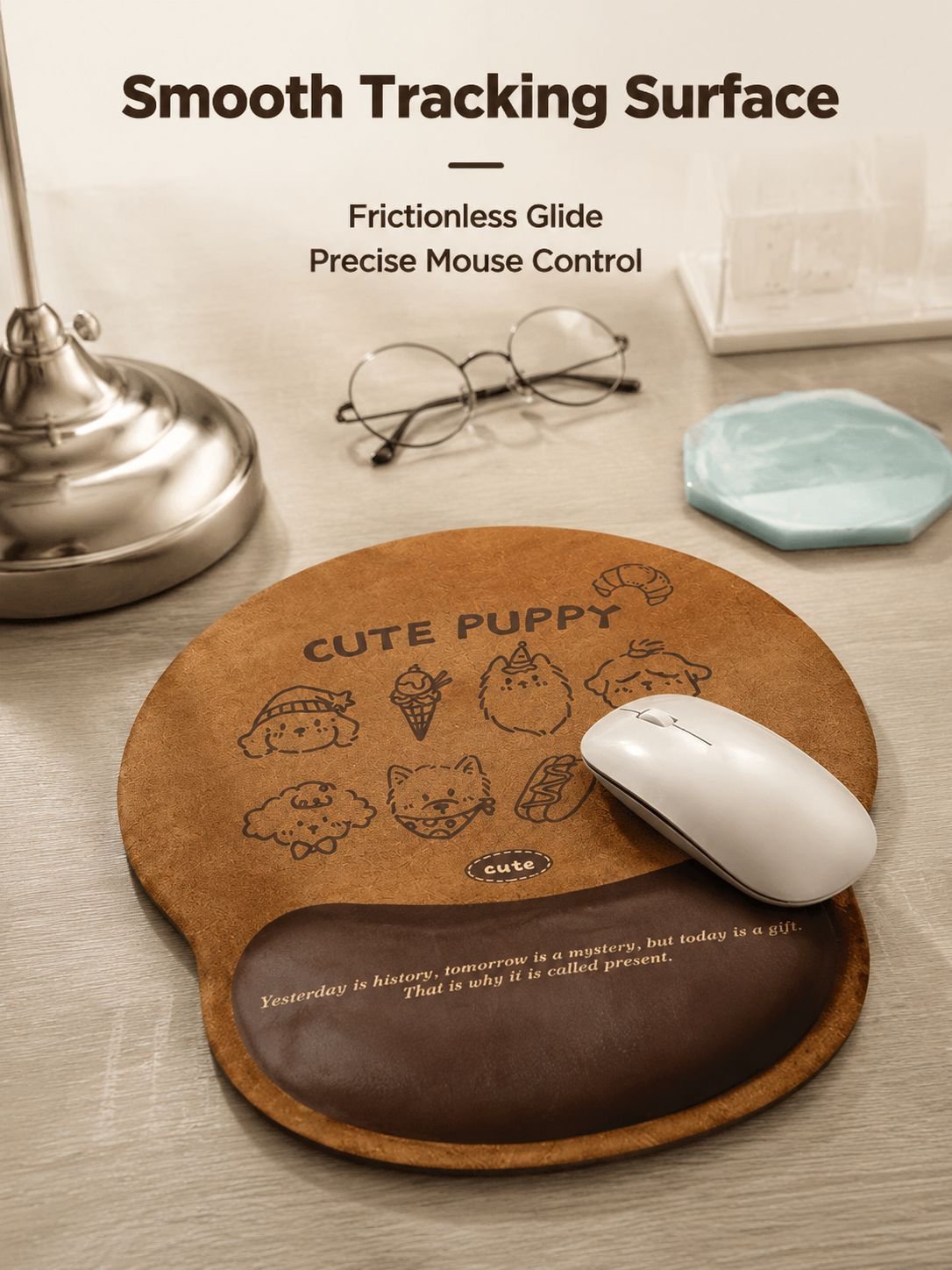 Cartoon Cute Dog Wrist Rest Mouse Pad Desk Mat, Girls Office Keyboard Mat
