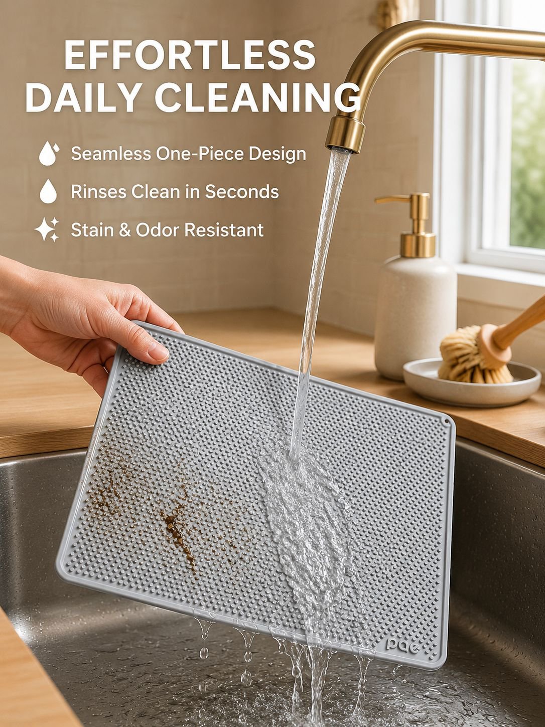 Draining mat with anti-slip surface for kitchen safety