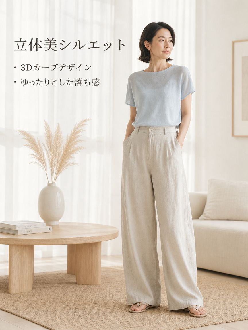 夏用薄手ドレープ感ワイドルーズ通勤通気ロングパンツ