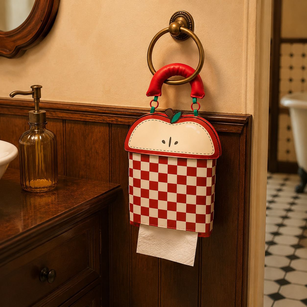 Hanging toilet paper holder with adorable design