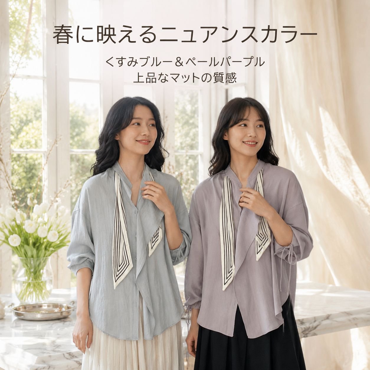 ロマンチックな軽やかフレンチスカーフリボンシャツ レディース 春ゆったりトップス