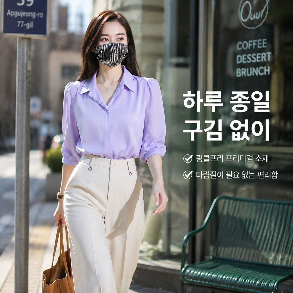 신상 세련된 쉬폰 블라우스 배커버 7부소매 셔츠 여름 여성의류