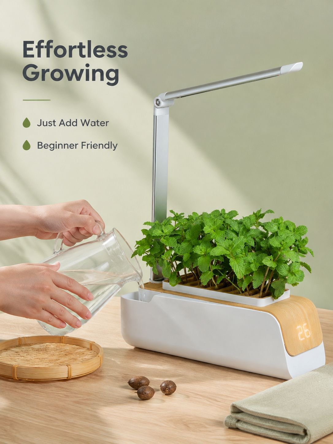 Smart indoor planter kit with LED plant growth light, smart planter with automatic illumination time