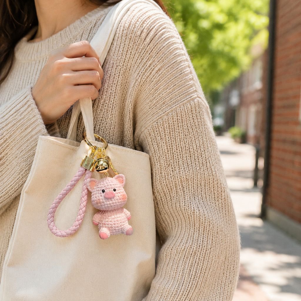 Llavero de cerdito adorable de resina, colgante para coche
