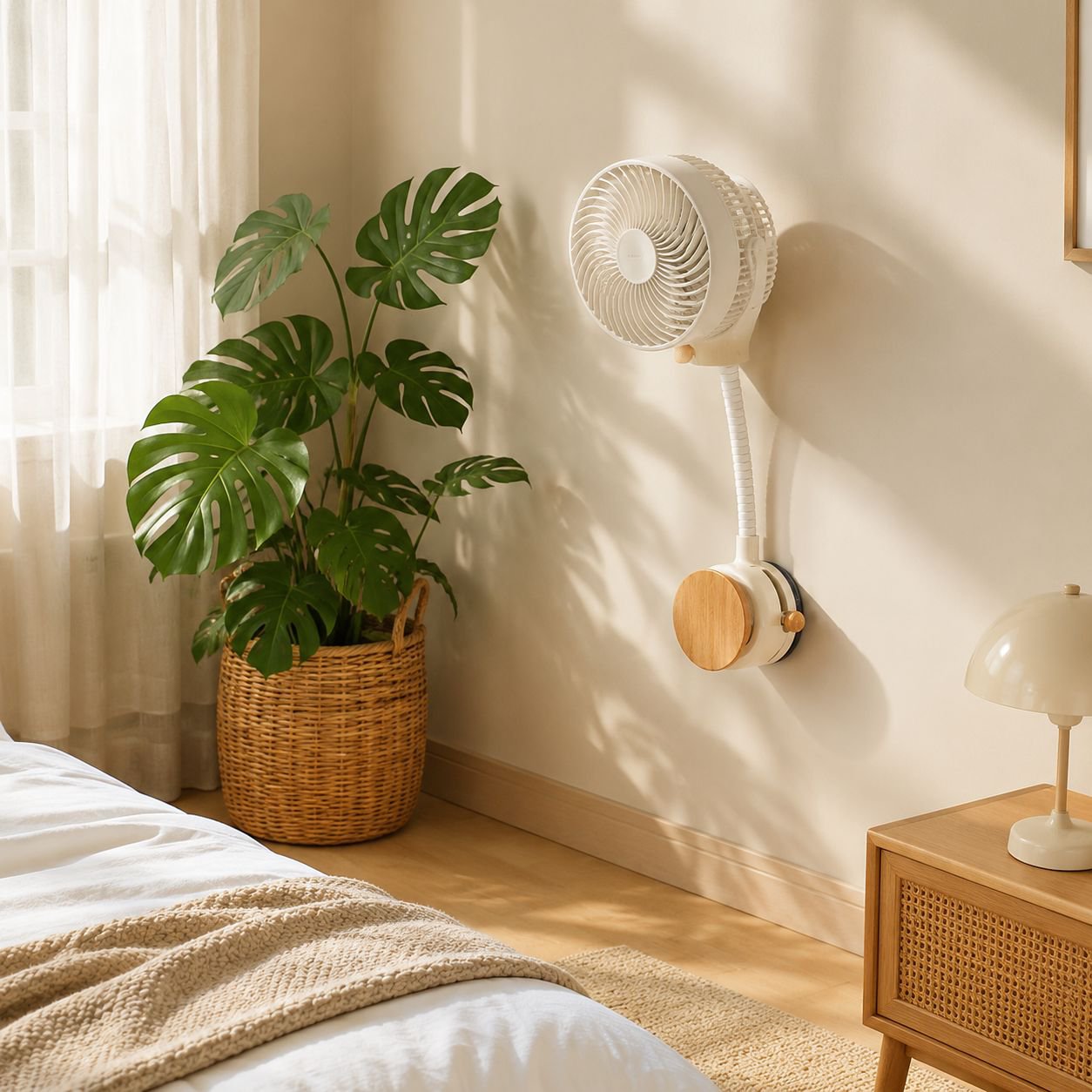 Space-saving fan organizer mounted on wall
