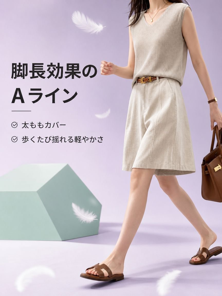 夏用レディーススリム快適ストレートショートパンツ