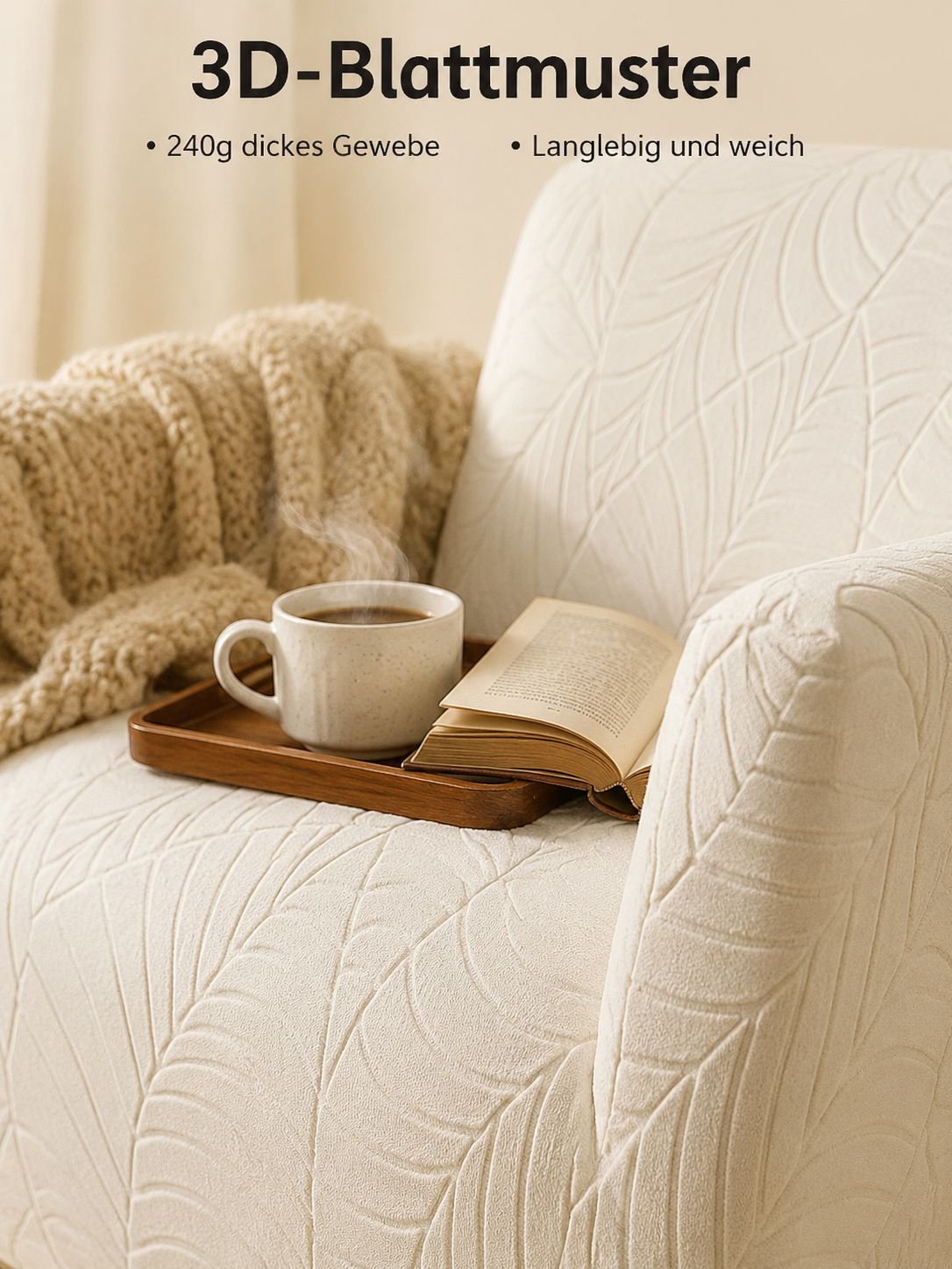 Detailansicht Jacquard Blätter Muster Sofabezug