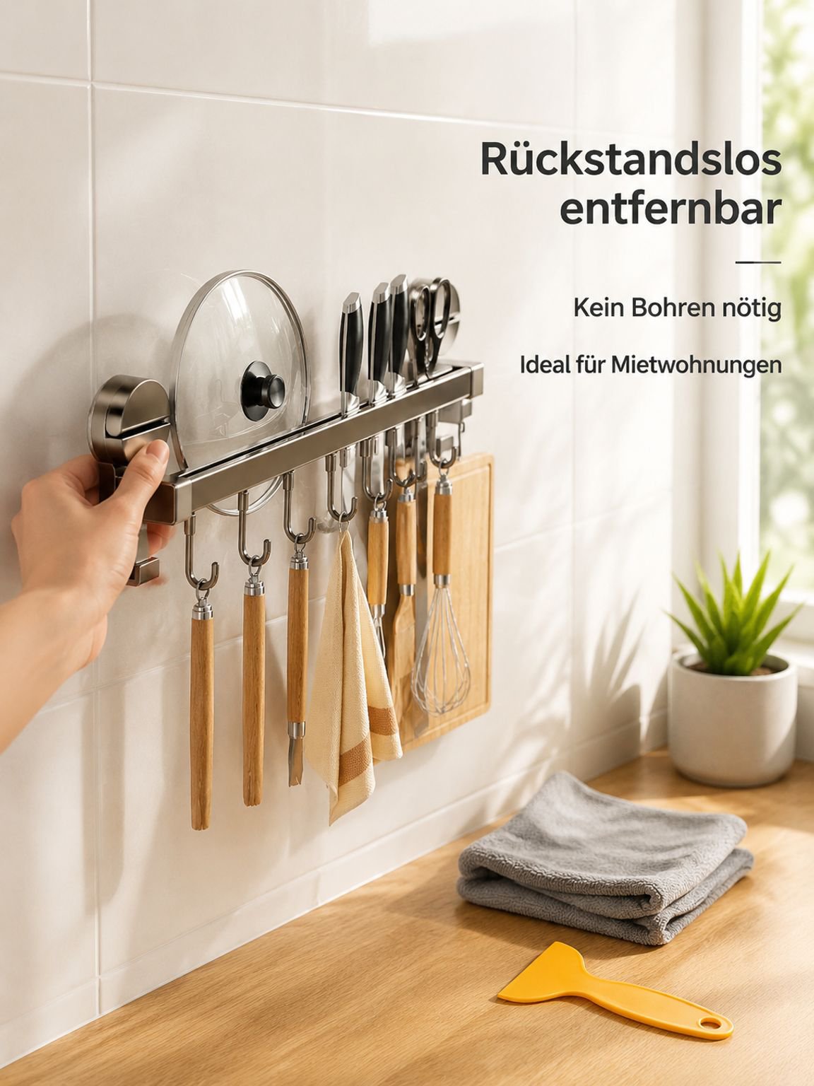 Einfach zu installierendes Küchenregal ohne Bohren