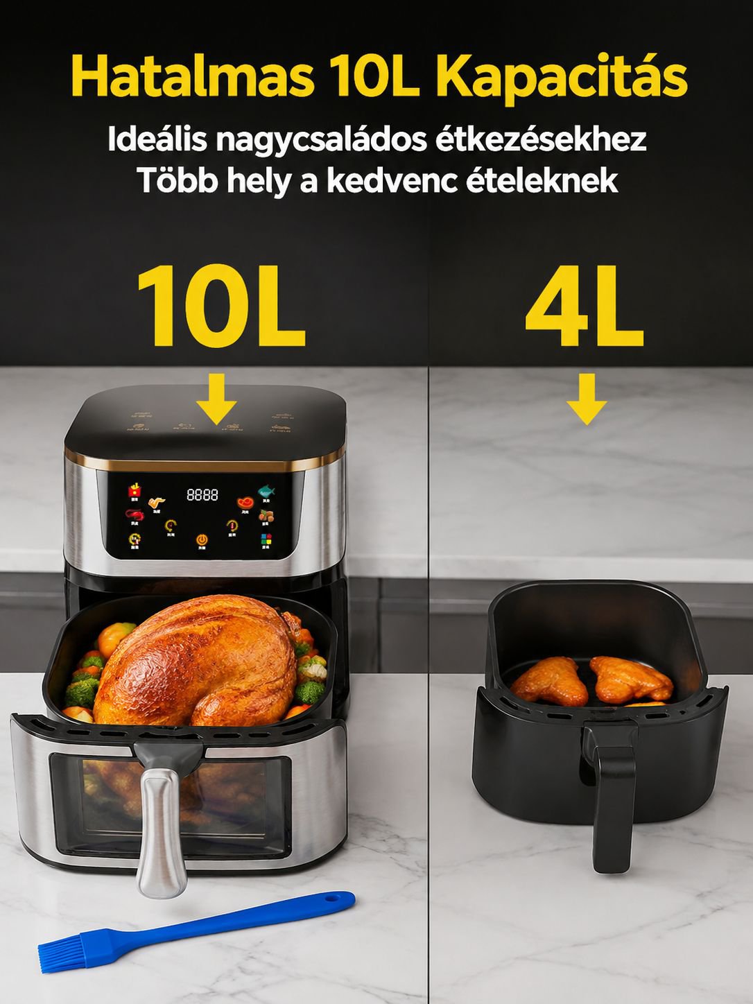 Átlátszó légsütő praktikus háztartási használatra
