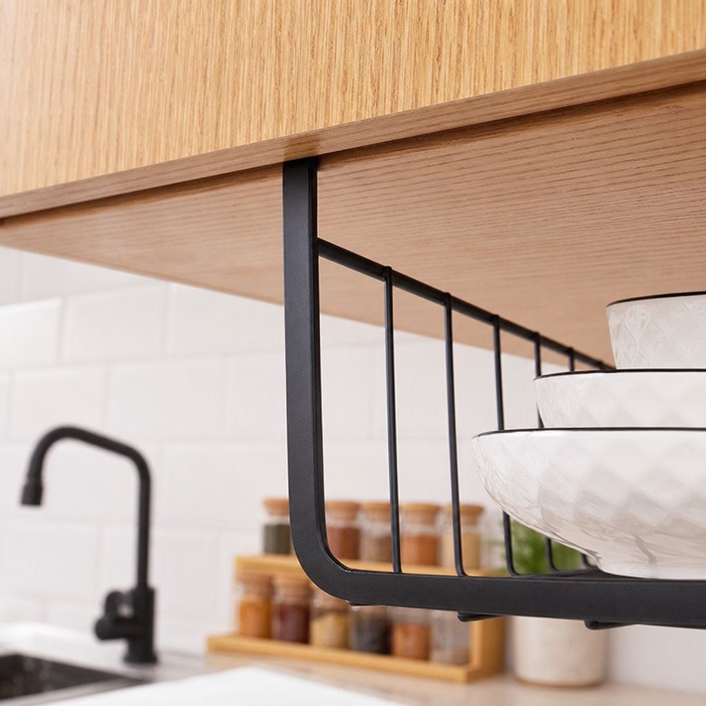 Easy install kitchen organizer rack with utensils