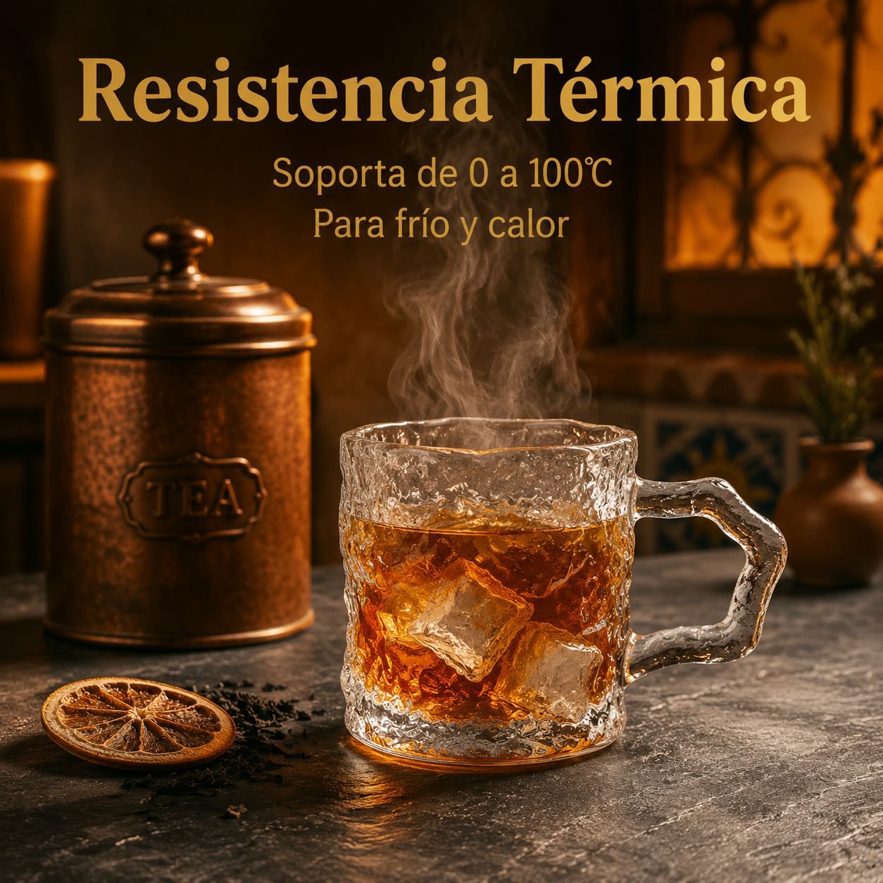 Taza de café de vidrio con asa