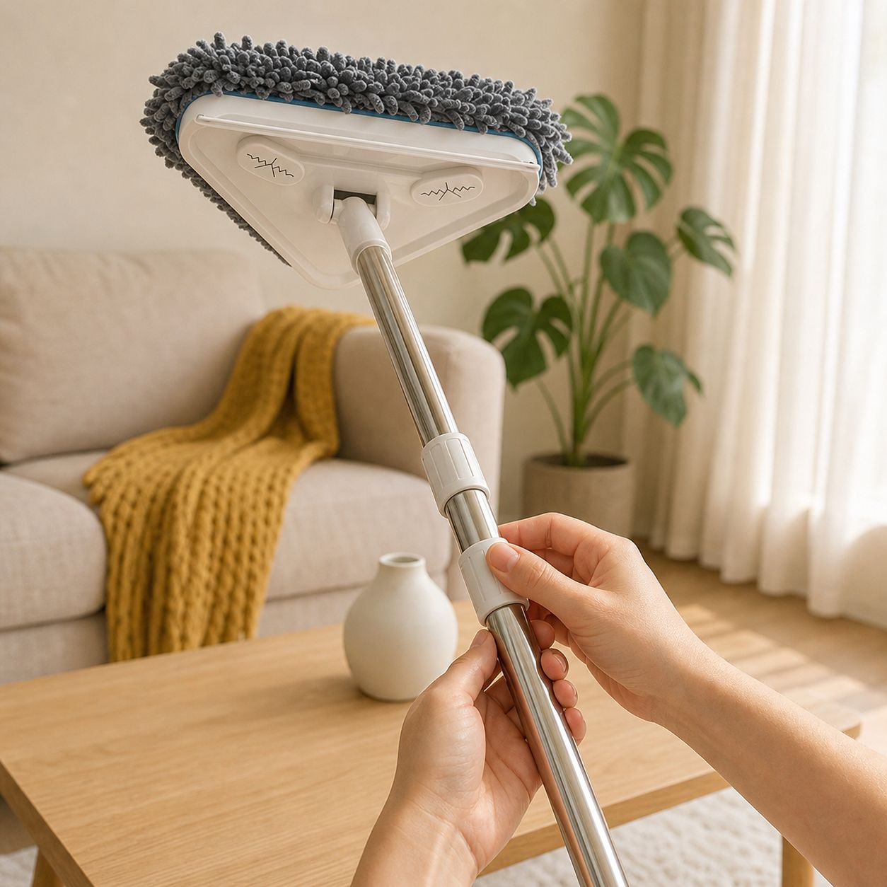 Extendable wall mop cleaner for tiles and ceilings